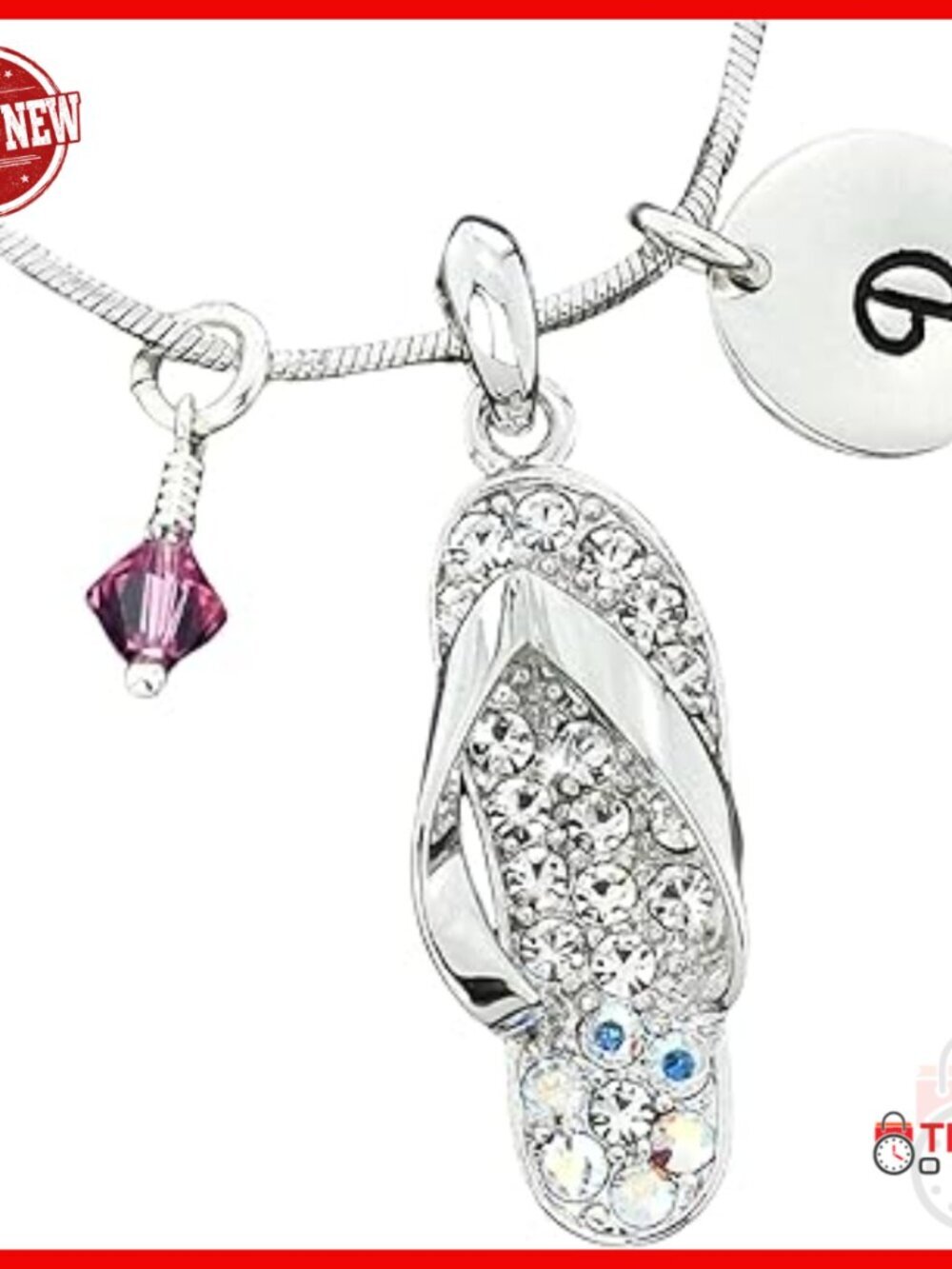 Personalized Flip Flop Pendant Necklace with Birthstone Charm and Sterling